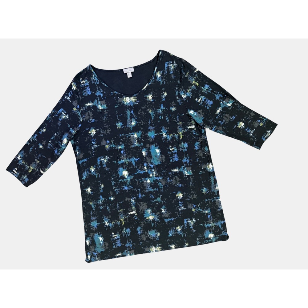 J. Jill Wearever Abstract Print Tunic Top Large 3/4 Sleeve